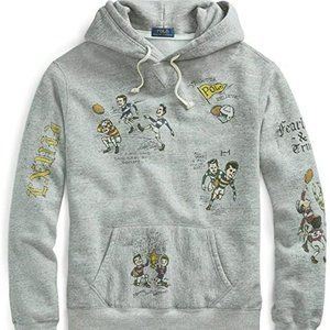 Polo Ralph Lauren Hoodie St Andrews Rugby Football Print Grey Fleece Graphic RL